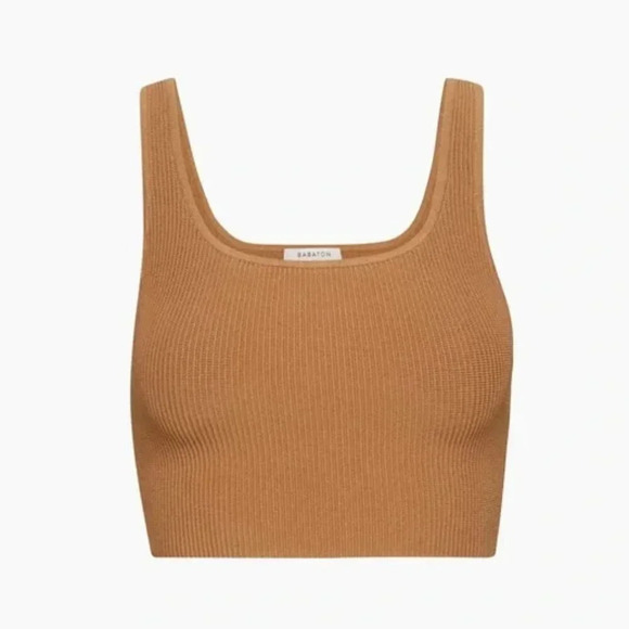 Aritzia Tops - Aritzia Babaton Sculpt  Knit Squareneck Cropped Tank Constant Camel Size Medium